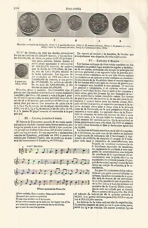 LAMINA ESPASA 32720: Monedas e himno de Finlandia