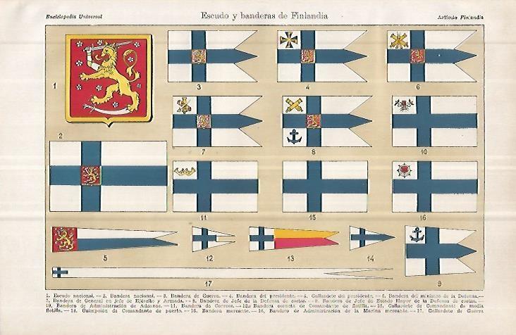 LAMINA ESPASA 32719: Escudo y banderas de Finlandia