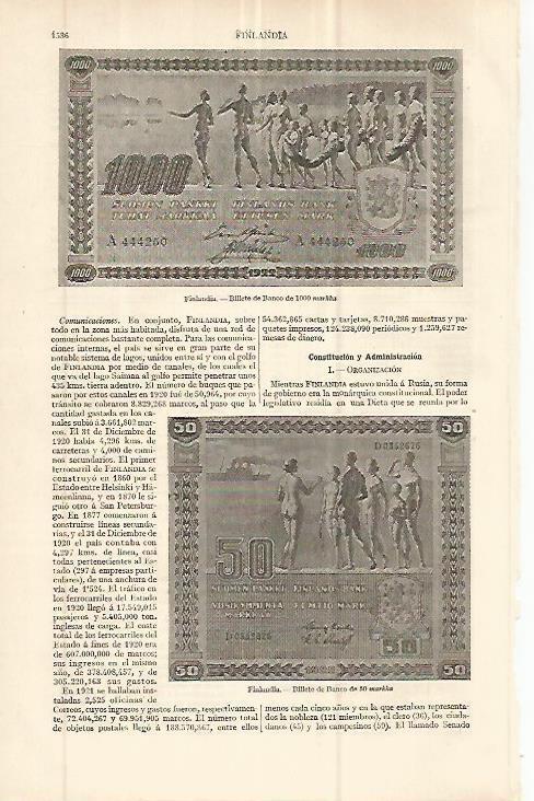 LAMINA ESPASA 32718: Billetes de Finlandia