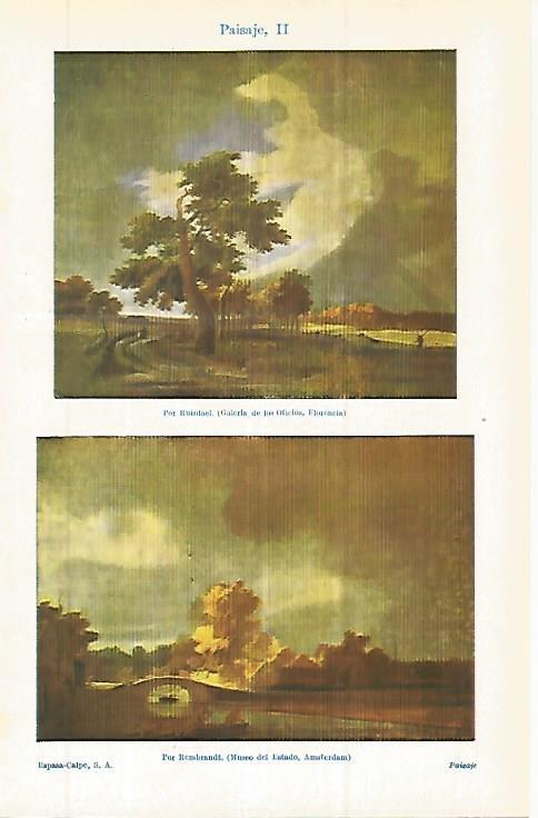 LAMINA ESPASA 32791: Paisaje, por Ruisdael y por Rembrandt