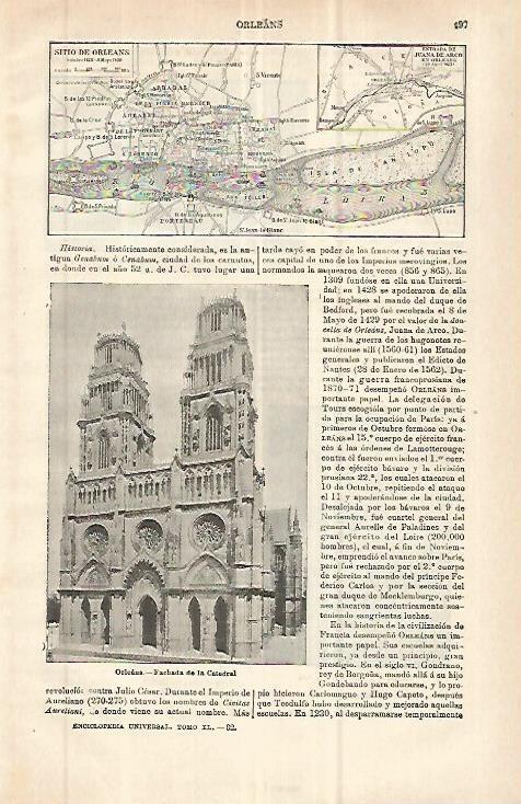 LAMINA ESPASA 32866: Mapa del Sitio de Orleans y Catedral