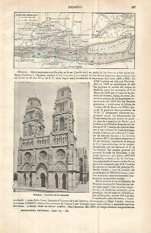LAMINA ESPASA 32866: Mapa del Sitio de Orleans y Catedral
