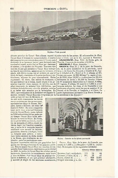 LAMINA ESPASA 32863: Vista e interior de la iglesia de Orjiva, Granada