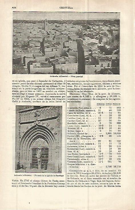 LAMINA ESPASA 32859: Vista de Orihuela, Alicante