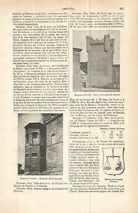 LAMINA ESPASA 32906: Peinador de la Duquesa y Torre del Castillo de Oropesa, Castellon