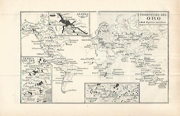 LAMINA ESPASA 32897: Mapa mundial de produccion de oro