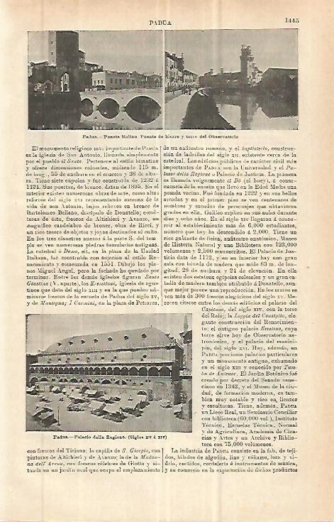 LAMINA ESPASA 32816: Puente Molino, de Hierro y Palacio della Regione en Padua