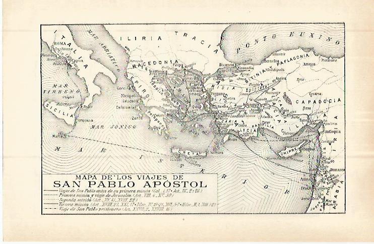 LAMINA ESPASA 32803: Mapa de los viajes de San Pablo Apostol