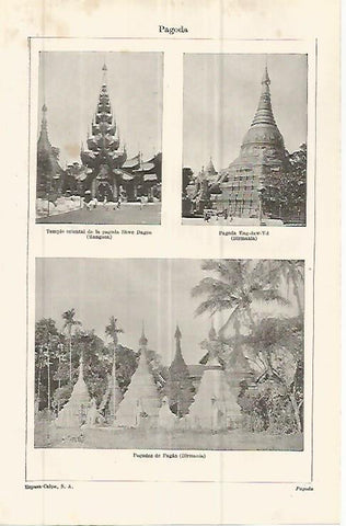LAMINA ESPASA 32795: Pagoda Shwe Dagon en Rangoon, pagoda Eng-daw-Ud  y pagoda de Pagan en Birmania