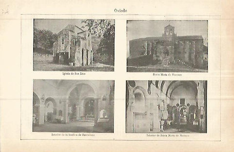 LAMINA ESPASA 32844: Iglesia de San Lino, Santa Maria del Naranco y Basilica de Santullano en Oviedo