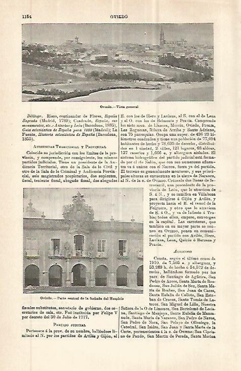 LAMINA ESPASA 32842: Hospicio y vista de Oviedo