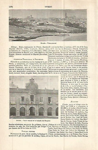 LAMINA ESPASA 32842: Hospicio y vista de Oviedo