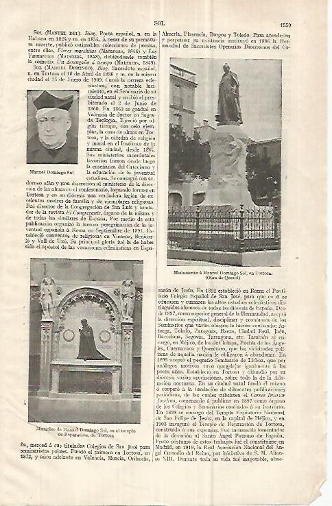 LAMINA ESPASA 33165: Monumento a Manuel Domingo Sol en Tortosa, Tarragona
