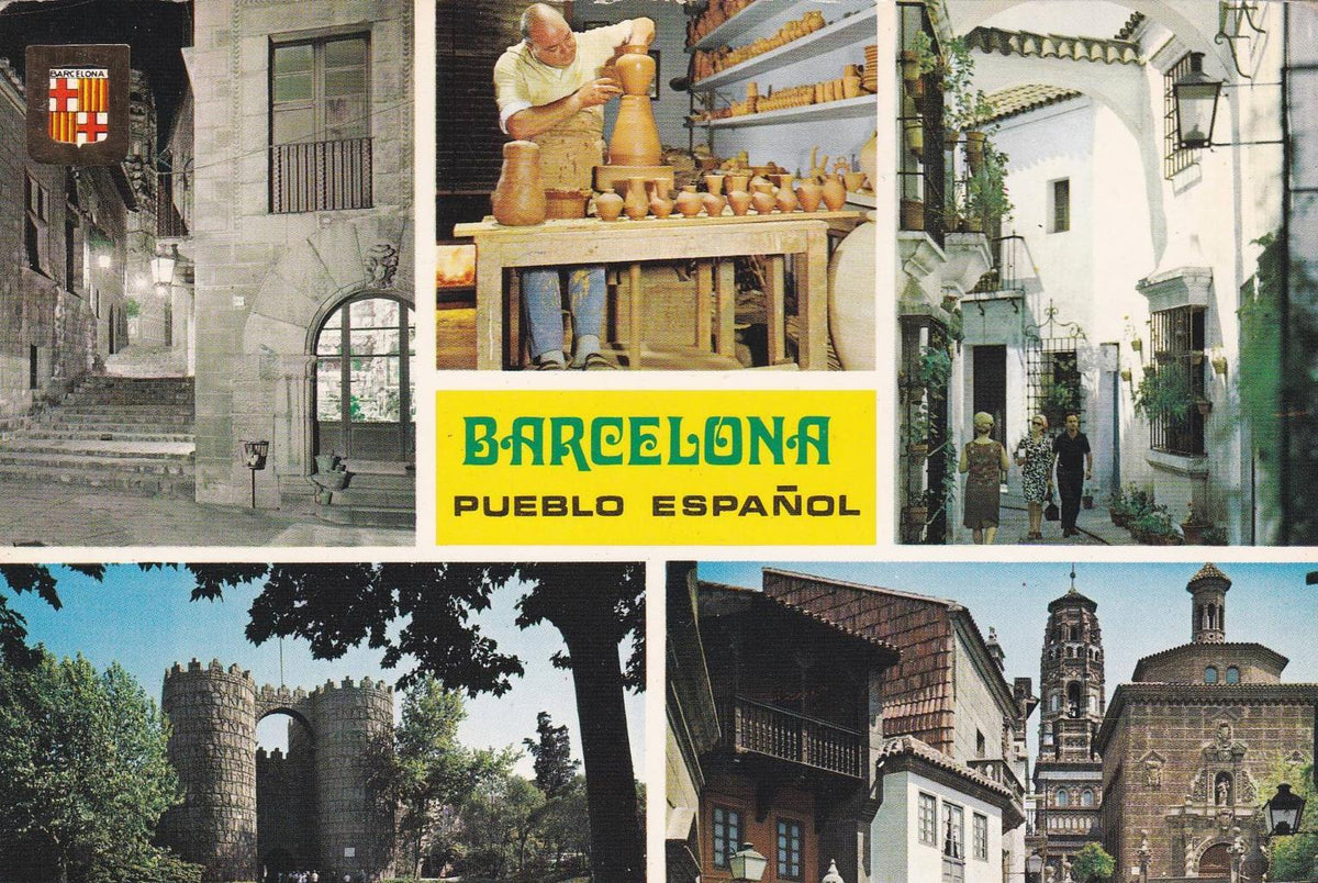 POSTAL B12259: BARCELONA: vistas varias del Pueblo Español 