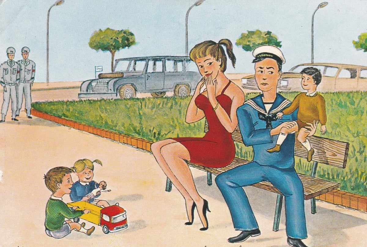 POSTAL B12434: ILUSTRACION PAREJA CON HIJOS