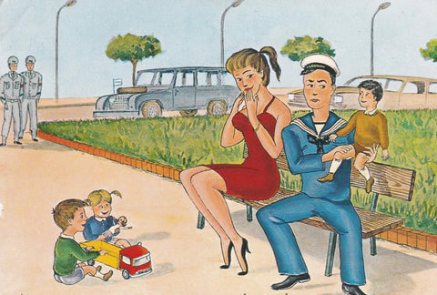 POSTAL B12434: ILUSTRACION PAREJA CON HIJOS