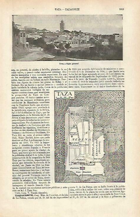 LAMINA ESPASA 33518: Vista y plano de Taza, Marruecos