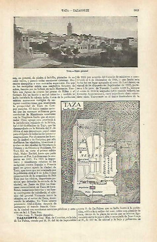 LAMINA ESPASA 33518: Vista y plano de Taza, Marruecos