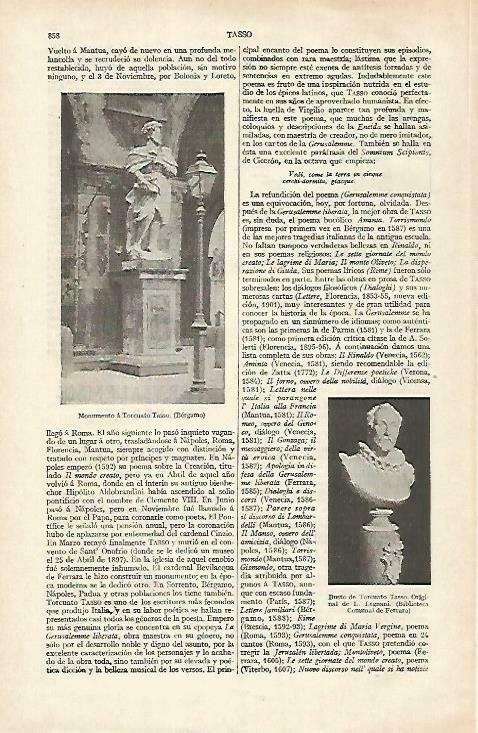 LAMINA ESPASA 33498: Monumeno a Torcuato Tasso en Bergamo