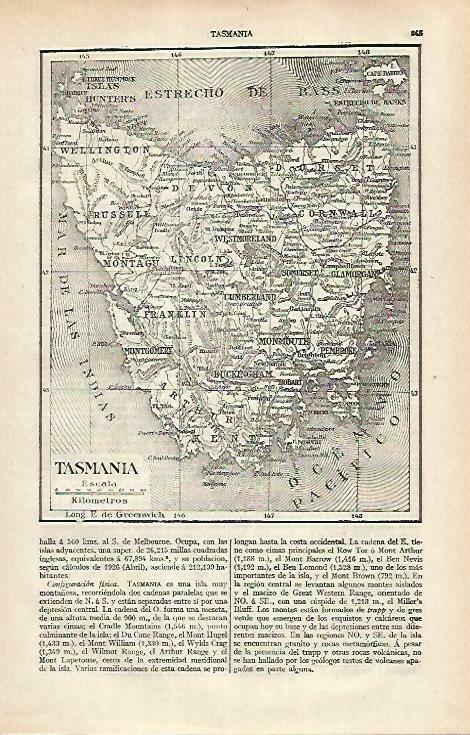 LAMINA ESPASA 33495: Mapa de Tasmania