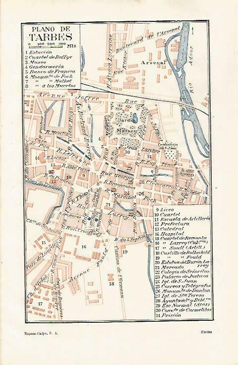 LAMINA ESPASA 33451: Plano de Tarbes, Francia