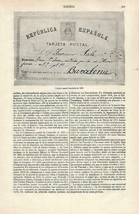 LAMINA ESPASA 33458: Tarjeta postal de España de 1871