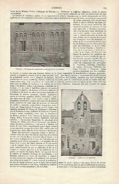 LAMINA ESPASA 33484: Palacio de los Marqueses de la Floresta en Tarrega, Lleida