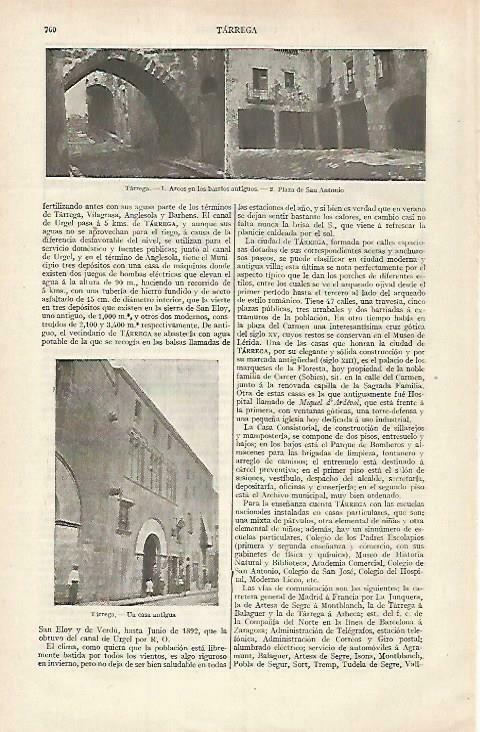 LAMINA ESPASA 33483: Arcos y plaza de San Antonio de Tarrega, Lleida