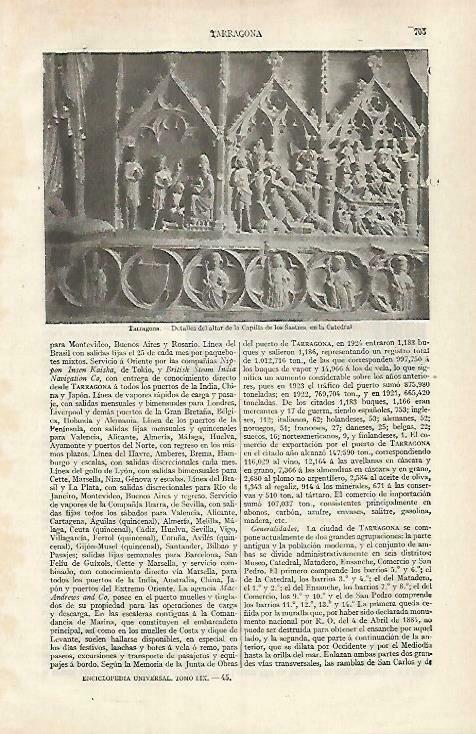 LAMINA ESPASA 33471: Detalle del altar de la Capilla de los Sastres en Tarragona