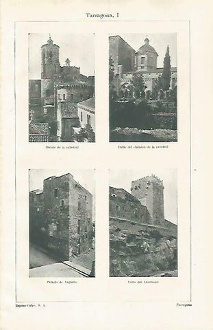 LAMINA ESPASA 33470: Abside y claustro de la Catedral, Palacio de Augusto y Torre del Arzobispo en Tarragona