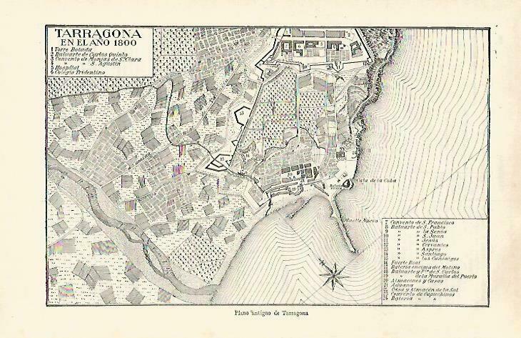LAMINA ESPASA 33464: Mapa de Tarragona en el 1800
