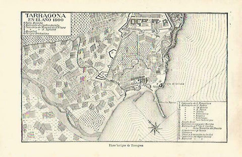 LAMINA ESPASA 33464: Mapa de Tarragona en el 1800