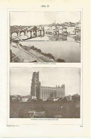 LAMINA ESPASA 33640: Arrabal de la Magdalena y Catedral de Santa Cecilia en Albi, Francia