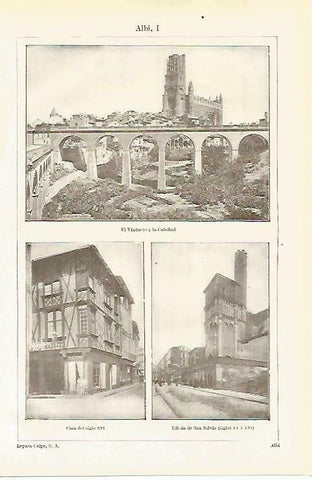 LAMINA ESPASA 33639: Catedral, Viaducto, iglesia de San Salvio y casa de Albi, Francia
