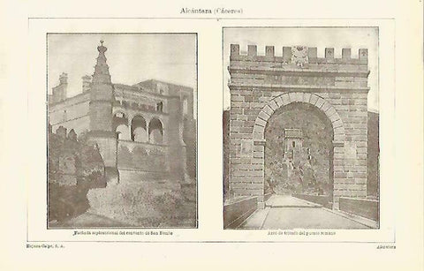 LAMINA ESPASA 33652: Convento de San Benito y Arco del triunfo en Alcantara, Caceres