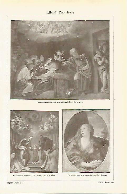 LAMINA ESPASA 33627: Adoracion de los pastores, La Magdalena y La Sagrada Familia, por Albani
