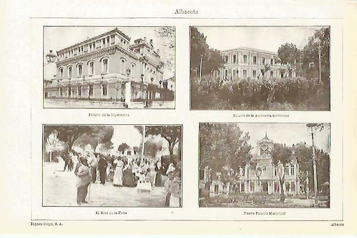 LAMINA ESPASA 33624: Diputacion, Palacio de la Audiencia, Real de la Feria y Palacio Municipal de Albacete