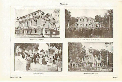LAMINA ESPASA 33624: Diputacion, Palacio de la Audiencia, Real de la Feria y Palacio Municipal de Albacete