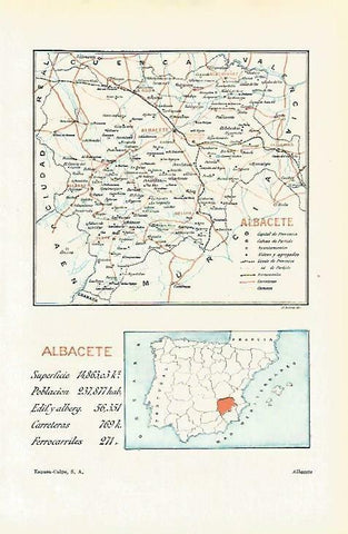 LAMINA ESPASA 33622: Mapa de la provincia de Albacete