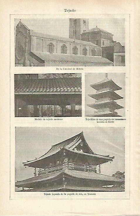 LAMINA ESPASA 33608: Catedral de Matera, Pagoda de Kioto y Pagoda en Yamato