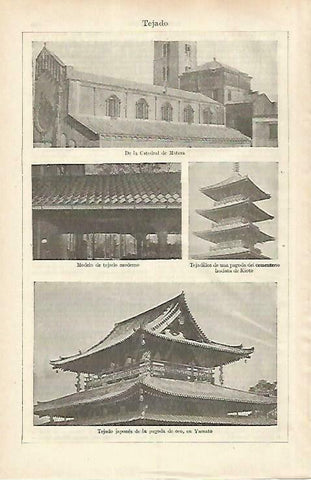 LAMINA ESPASA 33608: Catedral de Matera, Pagoda de Kioto y Pagoda en Yamato