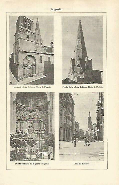 LAMINA ESPASA 33426: Saanta Maria del Palacio y callle del Mercado en Logroño