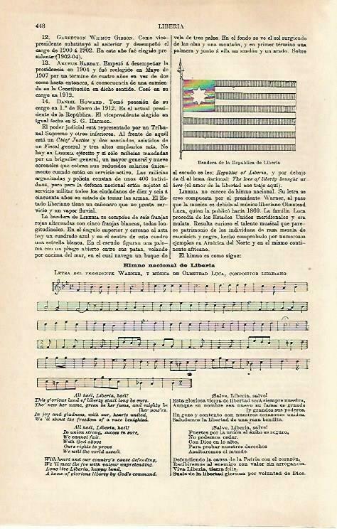 LAMINA ESPASA 33234: Himno y bandera de Liberia