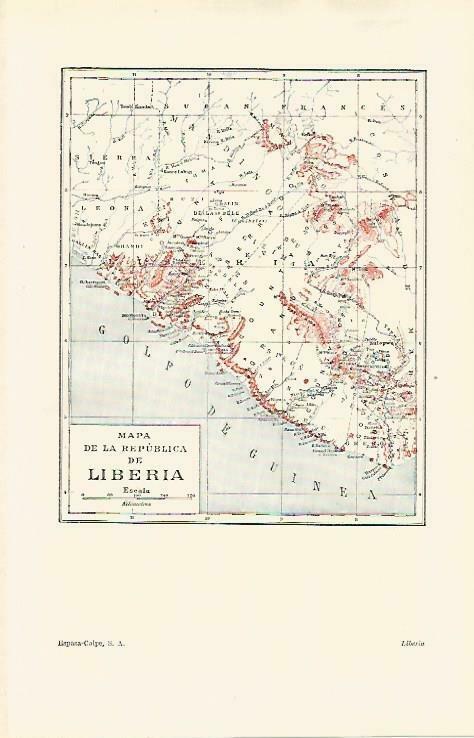 LAMINA ESPASA 33232: Mapa de la Republica de Liberia