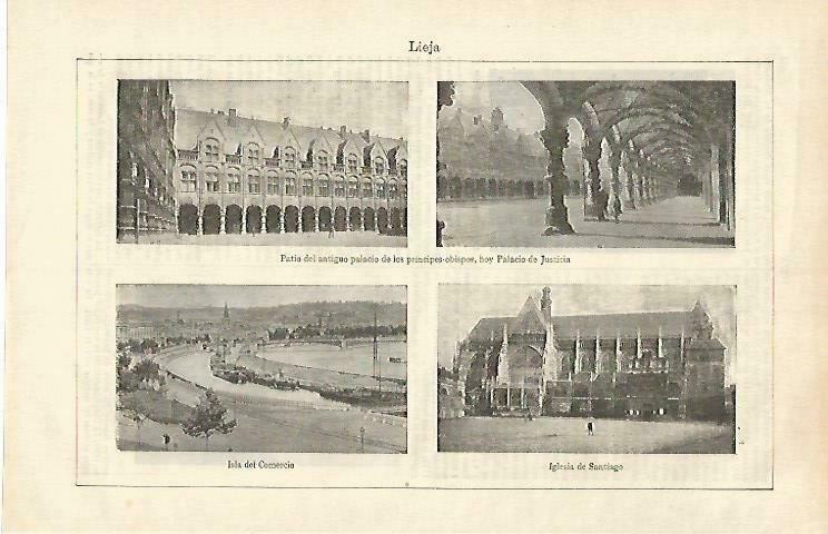 LAMINA ESPASA 33261: Palacio de Justicia, Isla del Comercio e Iglesia de Santiago en Lieja, Belgica