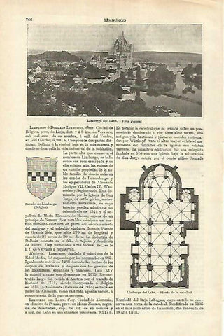 LAMINA ESPASA 33286: Vista y escudo de Limburgo, Belgica
