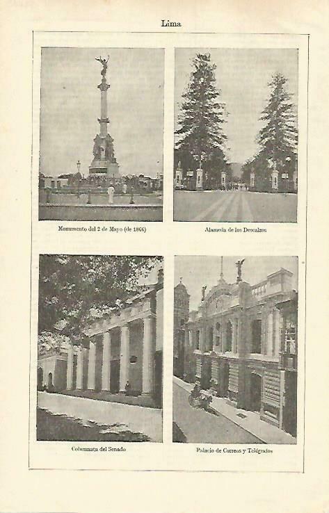 LAMINA ESPASA 33282: Alameda de los Descalzos, Senado y Palacio de Correos de Lima, Peru