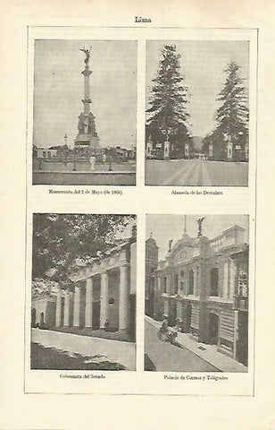 LAMINA ESPASA 33282: Alameda de los Descalzos, Senado y Palacio de Correos de Lima, Peru
