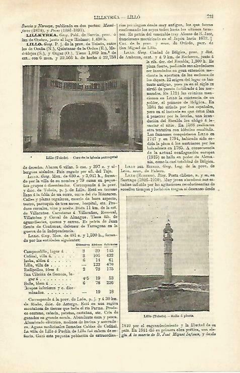 LAMINA ESPASA 33275: Coro de la iglesia y Picota de Lillo, Toledo