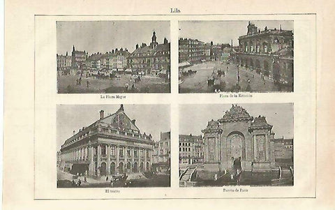 LAMINA ESPASA 33272: Plaza Mayor, Plaza de la Estacion, Teatro y Puerta de Paris de Lille, Francia